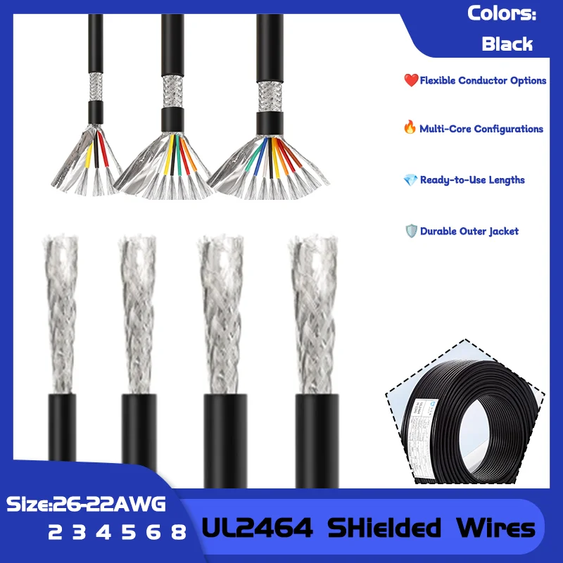 Cores Channel Audio Line Copper Signal Control Cable Sheathed Wire 2/5/10M Black UL2464 Shielded Wires 26/24/22AWG 2 3 4 5 6 8
Cores Channel Audio Line Copper Signal Control Cable Sheathed Wire 2/5/10M Black UL2464 Shielded Wires 26/24/22AWG 2 3 4 5 6 8