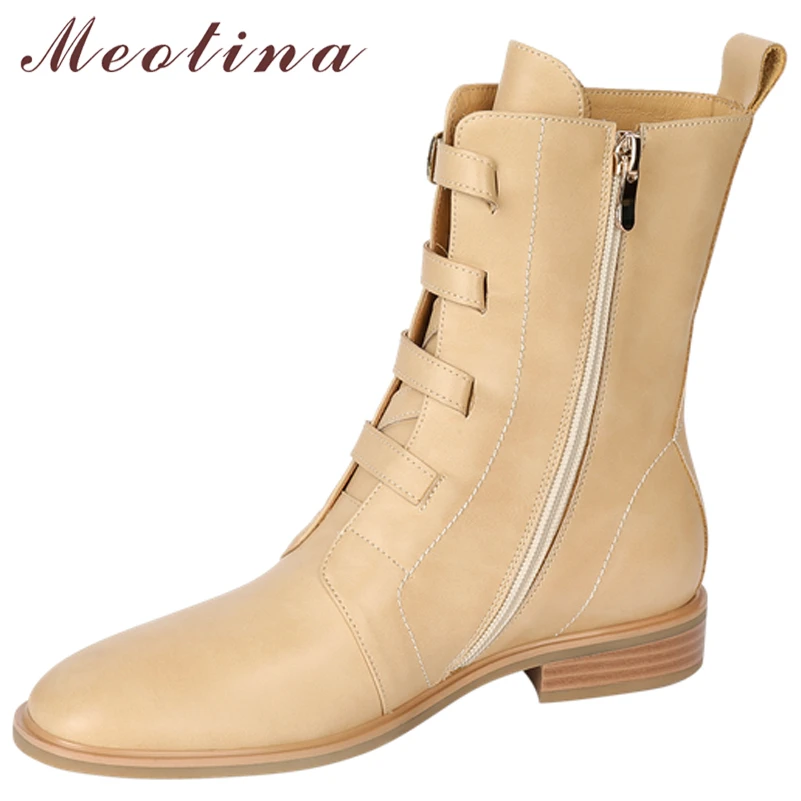 Meotina Women Genuine Leather Ankle Boots Round Toe Flat Buckle Zipper Fashion Ladies Short Boot Autumn Winter Shoes Apricot 40
Meotina Women Genuine Leather Ankle Boots Round Toe Flat Buckle Zipper Fashion Ladies Short Boot Autumn Winter Shoes Apricot 40