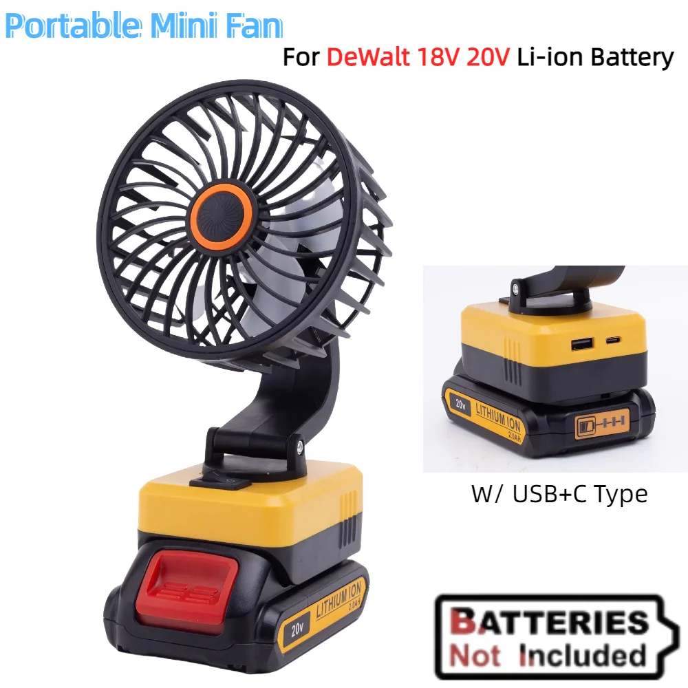 Portable Mini Fan for DeWalt 18V 20V Li-ion Battery Multi-angle Adjustment, Suitable W/ USB+C Type for Office and Outdoor Use
Portable Mini Fan for DeWalt 18V 20V Li-ion Battery Multi-angle Adjustment, Suitable W/ USB+C Type for Office and Outdoor Use