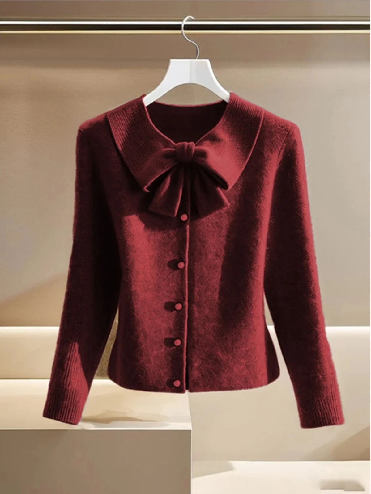 Unique Super Cute Wine Red Knitted Open Cardigan Women's Outerwear Autumn Soft Lazy Style Knot Sweater Coat
Unique Super Cute Wine Red Knitted Open Cardigan Women's Outerwear Autumn Soft Lazy Style Knot Sweater Coat