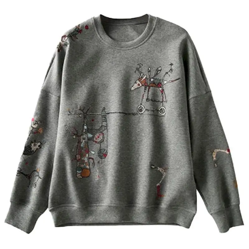 100% Cotton Pullovers Women Fashion Design High Grade Pullover Casual Loose Cartoon Embroidery Flower Tops Spring Autumn Trendy
100% Cotton Pullovers Women Fashion Design High Grade Pullover Casual Loose Cartoon Embroidery Flower Tops Spring Autumn Trendy