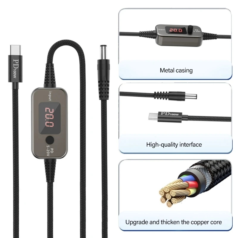 B2EF PD100W Type C To DC5.5x2.5mm Power Cable Intelligent Display Adjustable Output For Office Travel Home Electronics 
B2EF PD100W Type C To DC5.5x2.5mm Power Cable Intelligent Display Adjustable Output For Office Travel Home Electronics