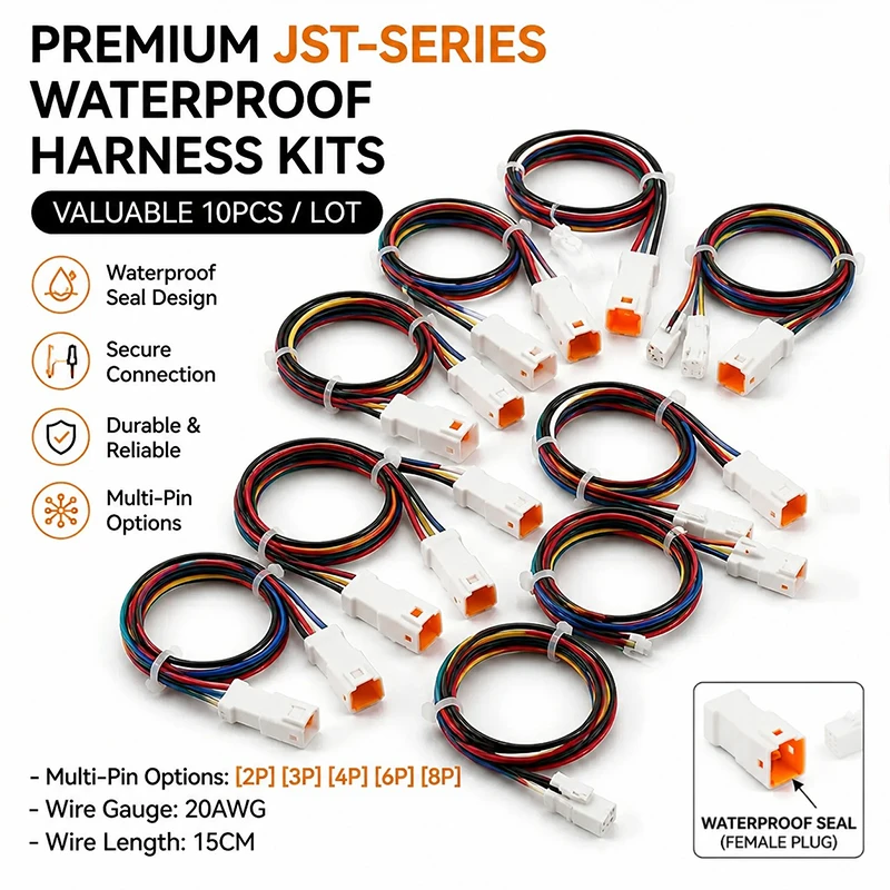 JST 2/3/4/6/8 Pin Way Waterproof Automotive Wire Connector 20AWG 15cm Cable Male Female Sealed Plug Electrical Harness 10PCS/LOT
JST 2/3/4/6/8 Pin Way Waterproof Automotive Wire Connector 20AWG 15cm Cable Male Female Sealed Plug Electrical Harness 10PCS/LOT