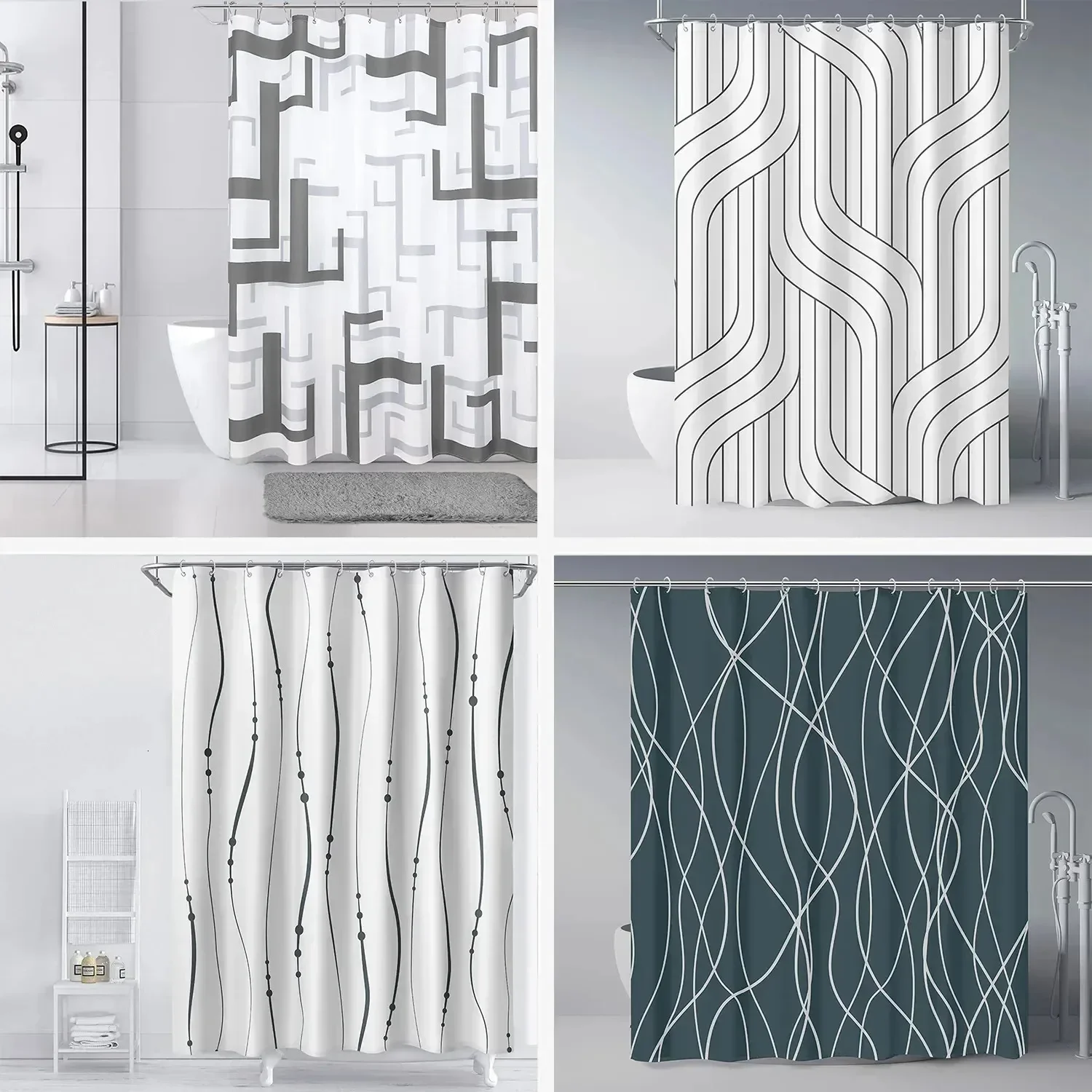 Geometric Line Print Shower Curtain, Modern Abstract Wave & Block Design, Waterproof Polyester Bathroom Curtain with Hooks
Geometric Line Print Shower Curtain, Modern Abstract Wave & Block Design, Waterproof Polyester Bathroom Curtain with Hooks
