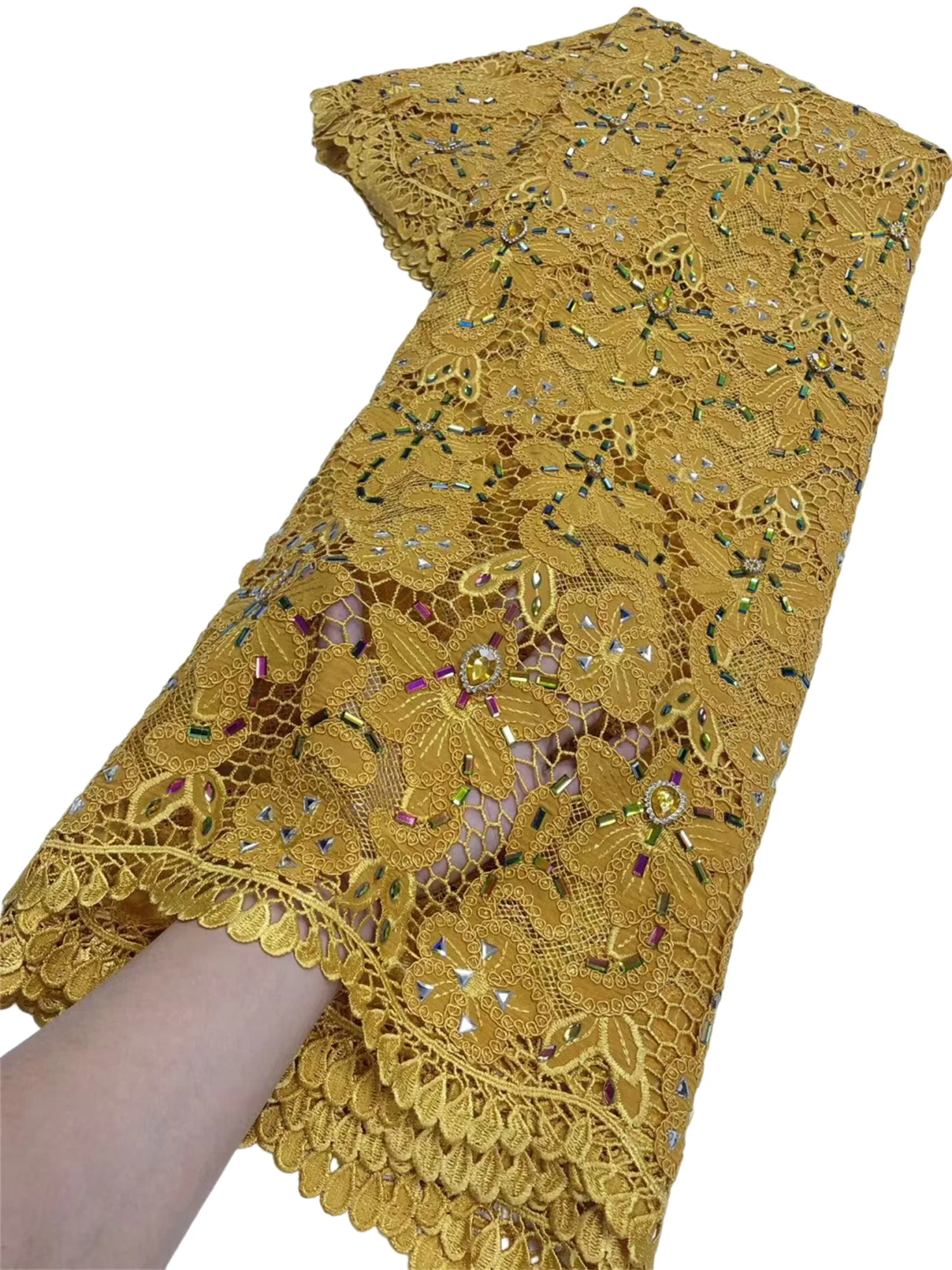 Five Kinds Gem Embroidery Guipure Lace Skin Friendly Dubai Sewing Robe Cloth African inspired Cord Laces Fabric For Celebrants
Five Kinds Gem Embroidery Guipure Lace Skin Friendly Dubai Sewing Robe Cloth African inspired Cord Laces Fabric For Celebrants