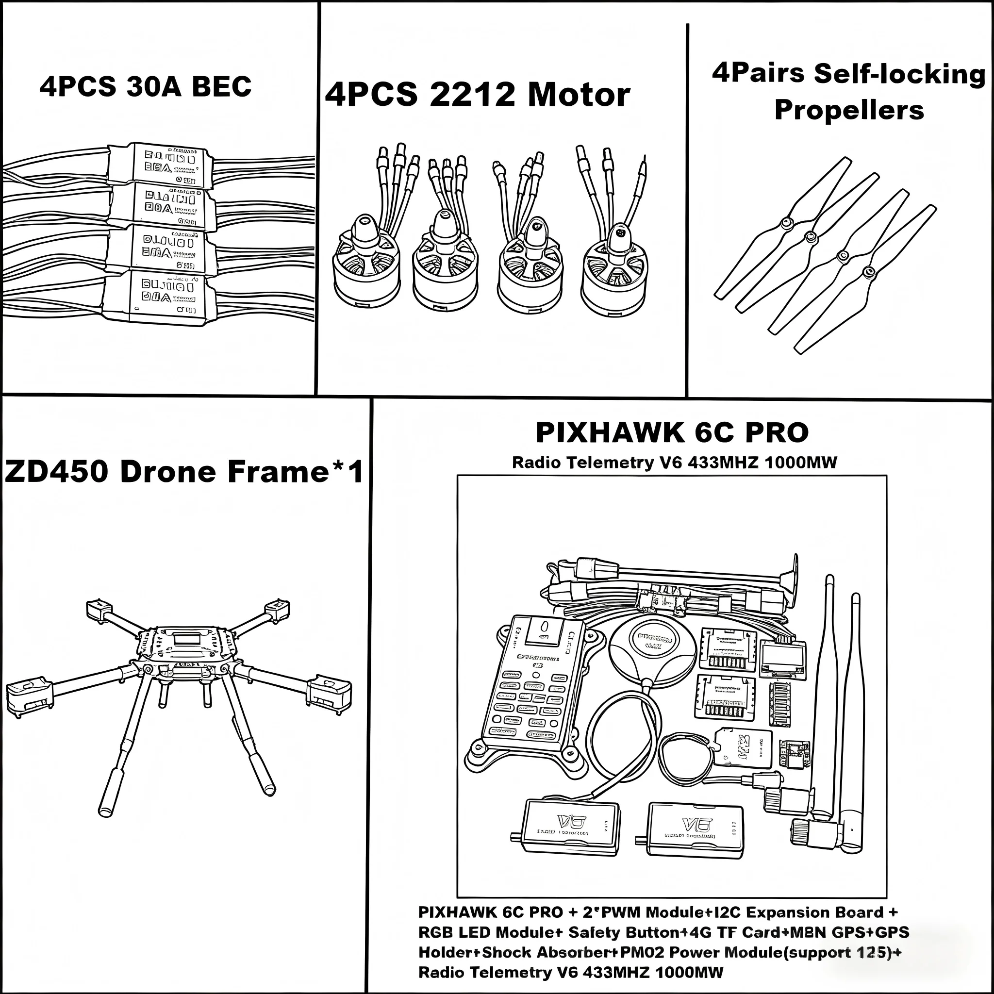 Полетный контроллер Pixhawk 6C PRO, рама из карбонового волокна M8N M9N 450, FPV-квадрокоптер Ardupilot с радиотелеметрией, моторы BLHELI 20AESC 2212
Полетный контроллер Pixhawk 6C PRO, рама из карбонового волокна M8N M9N 450, FPV-квадрокоптер Ardupilot с радиотелеметрией, моторы BLHELI 20AESC 2212