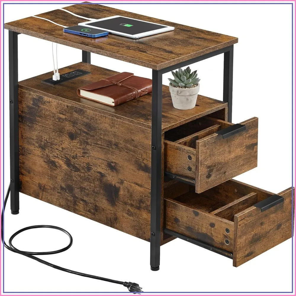 Slim Side End Table with Charging Station, 2 Drawers, Narrow Nightstand for Living Room, Small Spaces
Slim Side End Table with Charging Station, 2 Drawers, Narrow Nightstand for Living Room, Small Spaces