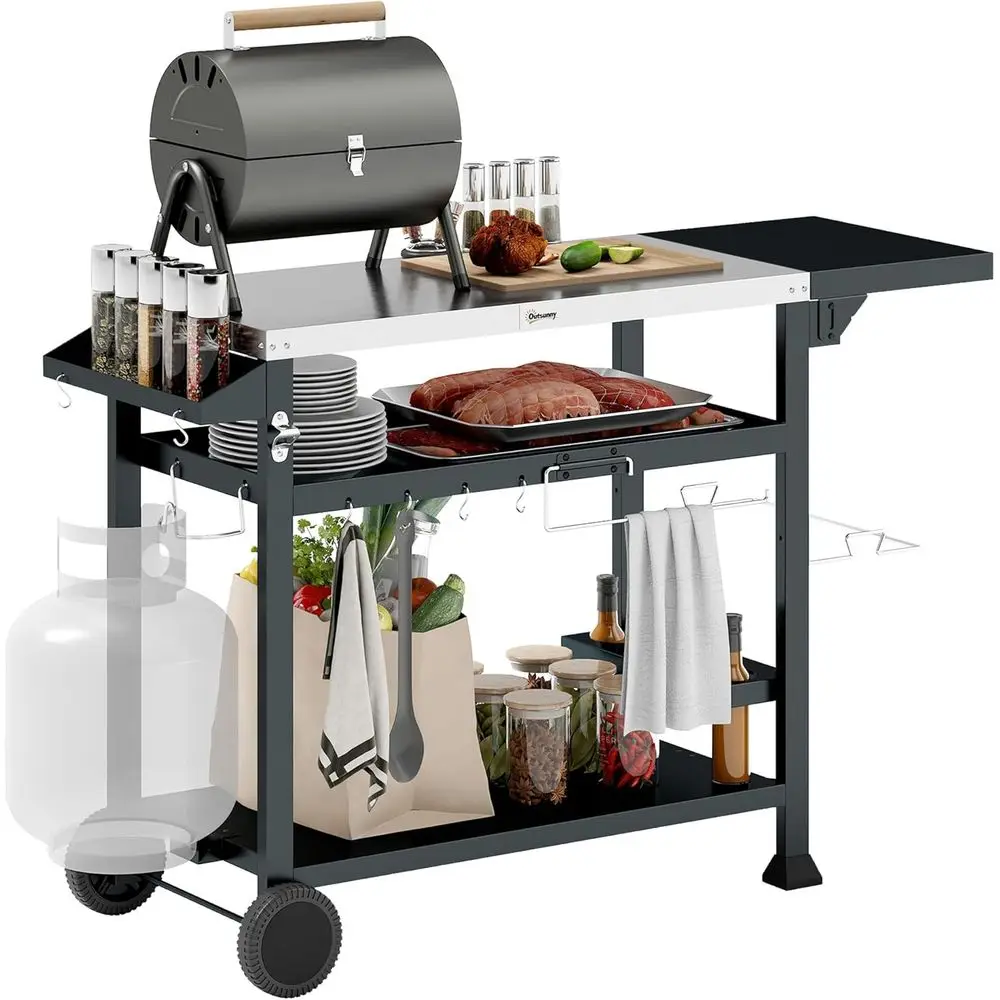 Collapsible Side Table Outdoor Grill Cart, 46x21.75 Stainless Steel Pizza Oven Stand with 3 Shelves, Mobile Food Prep Table, Bla
Collapsible Side Table Outdoor Grill Cart, 46x21.75 Stainless Steel Pizza Oven Stand with 3 Shelves, Mobile Food Prep Table, Bla