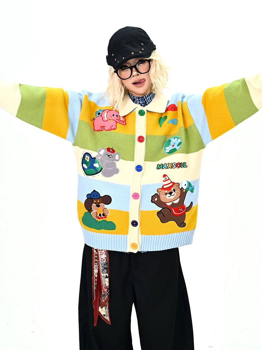 Мягкий уютный вязаный кардиган с мультяшным принтом, женский свободный свитер в стиле BF, модная уличная одежда, осенняя новинка, теплый, с длинными рукавами
Мягкий уютный вязаный кардиган с мультяшным принтом, женский свободный свитер в стиле BF, модная уличная одежда, осенняя новинка, теплый, с длинными рукавами