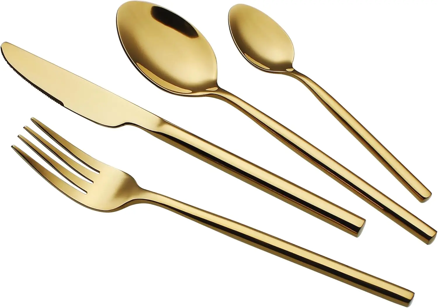 24 Piece Silverware Set for 6, 18/10 Stainless Steel Flatware Set, Gold Heavy Duty Mirror Polished Cutlery Set with Knife Fork
24 Piece Silverware Set for 6, 18/10 Stainless Steel Flatware Set, Gold Heavy Duty Mirror Polished Cutlery Set with Knife Fork