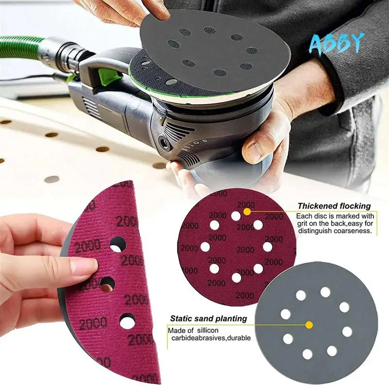 ABBY-120Pcs 5-Inch Sanding Disc Sets, Hook&Loop 5-Inch 8-Hole Combination (800/1000/1500/2000/3000/5000) Sandpaper
ABBY-120Pcs 5-Inch Sanding Disc Sets, Hook&Loop 5-Inch 8-Hole Combination (800/1000/1500/2000/3000/5000) Sandpaper