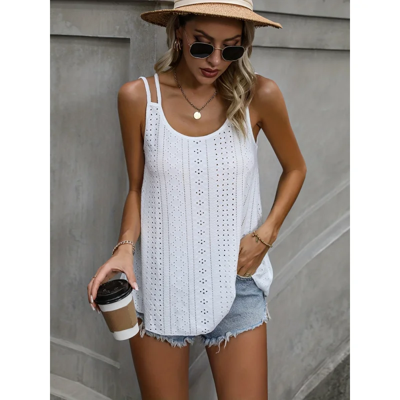 Women's Casual Sleeveless Round Neck Top with Cut-Out Details - Olive Green Stretchy, Washable
Women's Casual Sleeveless Round Neck Top with Cut-Out Details - Olive Green Stretchy, Washable