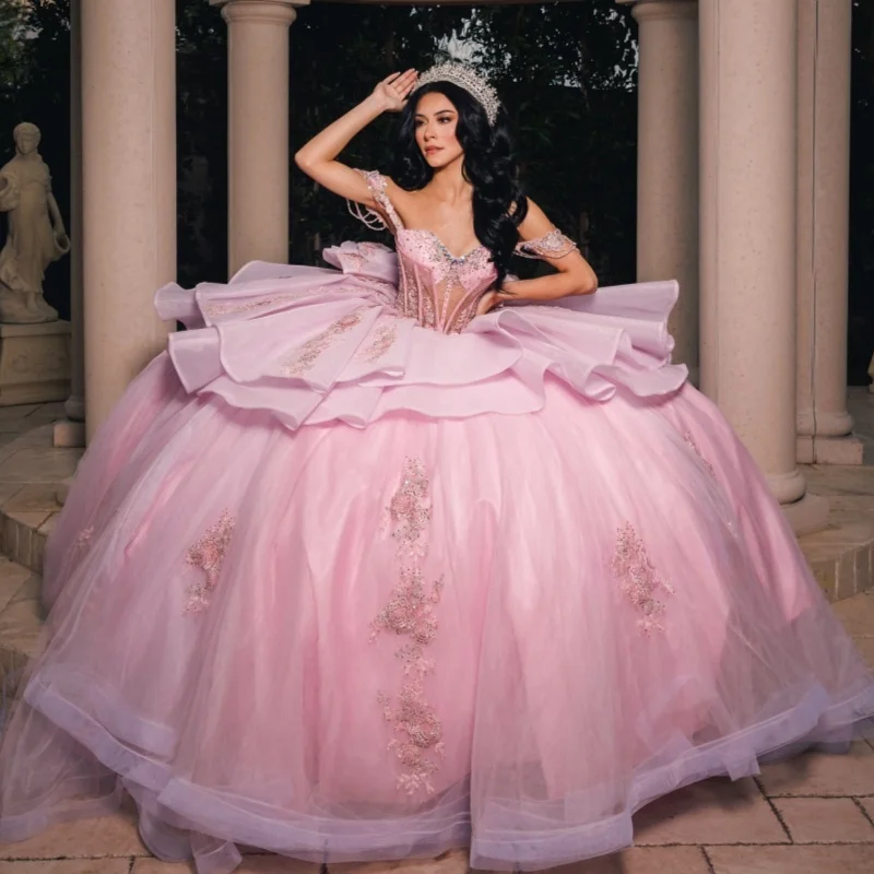 Pink Quinceanera Dresses Off Shoulder Ball Gown Sweet 16 Dress Sequin Applique Lace Beads Tull Birthday Party Vestidos 15
Pink Quinceanera Dresses Off Shoulder Ball Gown Sweet 16 Dress Sequin Applique Lace Beads Tull Birthday Party Vestidos 15