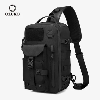 OZUKO 남성용 대용량 숄더백, 방수 체스트 백, 전술 슬링 메신저 백, 야외 스포츠 크로스바디 백