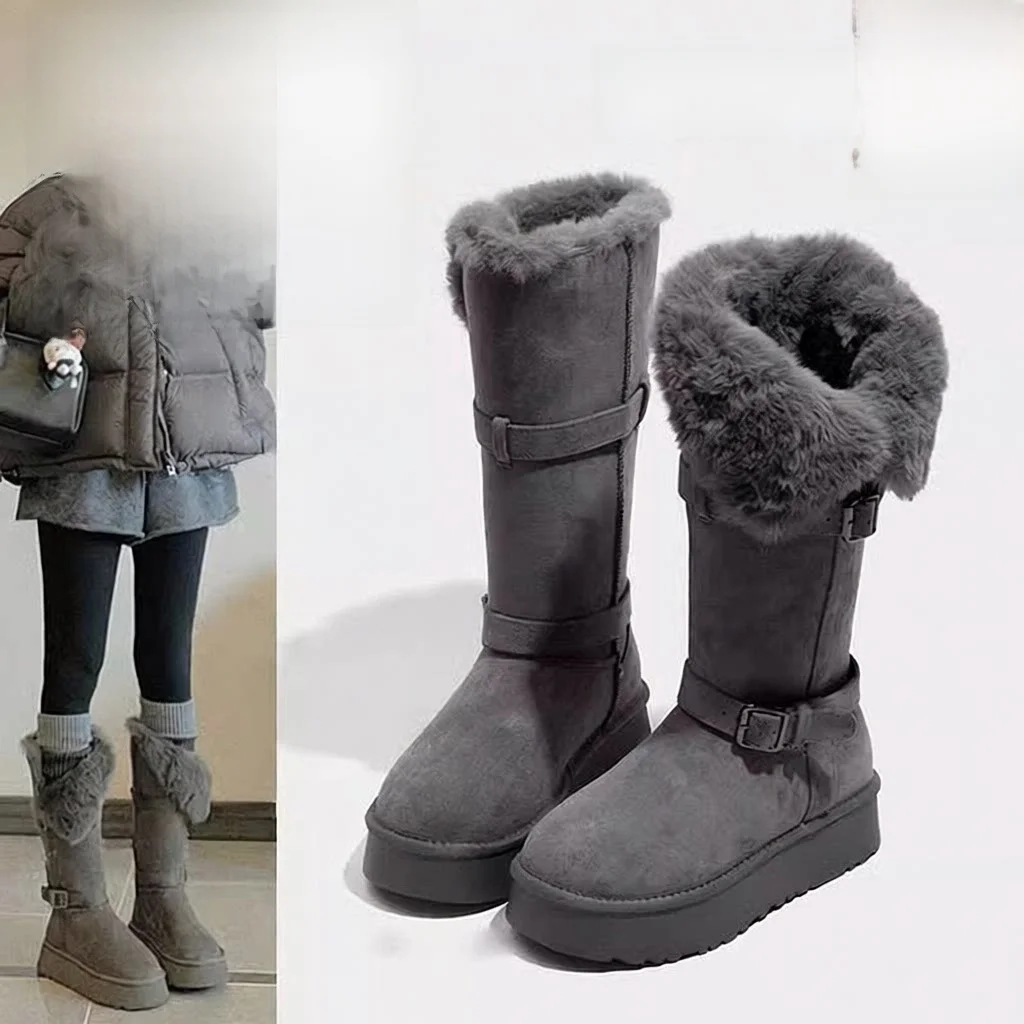 Gray Thickened Winter Snow Boots Women's Long Tube Fleece Lined Booties Korean Style Casual Flat Heel Synthetic Leather Boots
Gray Thickened Winter Snow Boots Women's Long Tube Fleece Lined Booties Korean Style Casual Flat Heel Synthetic Leather Boots
