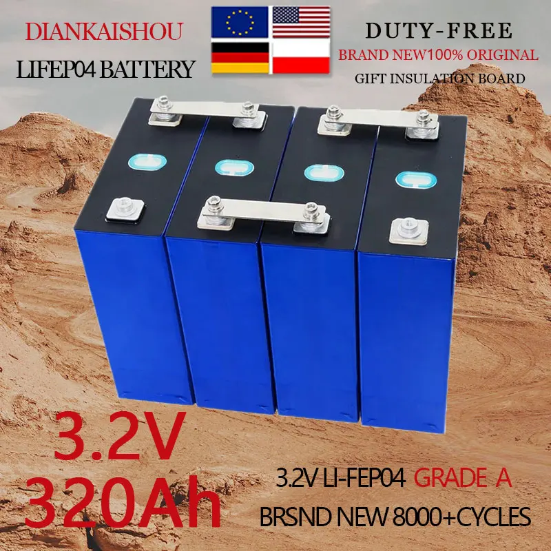 New 3.2v 320ah 8000 cycle A-level Lifepo4 rechargeable battery DIY 12V 24V 48V RV Golf storage car battery pack EU/US duty-free
New 3.2v 320ah 8000 cycle A-level Lifepo4 rechargeable battery DIY 12V 24V 48V RV Golf storage car battery pack EU/US duty-free