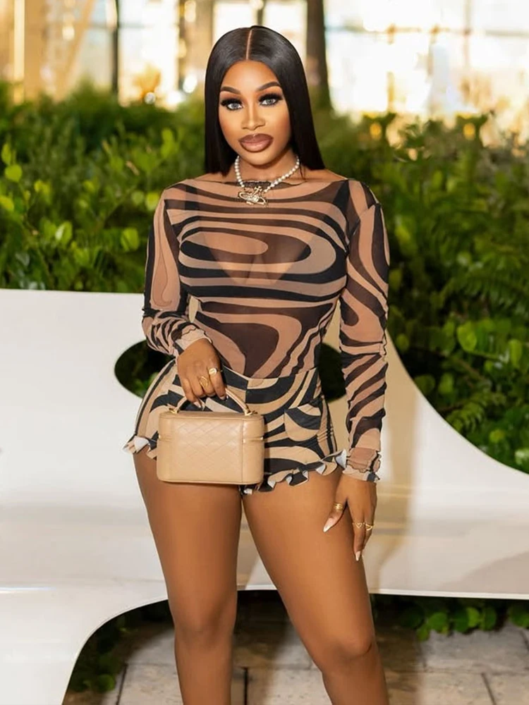 Whatiwear Sexy Fashion 2 Piece Set Women Mesh Patchwork Skinny Bodysuits+Ruffles Hem Shorts Matching Street Wild Style Outfits
Whatiwear Sexy Fashion 2 Piece Set Women Mesh Patchwork Skinny Bodysuits+Ruffles Hem Shorts Matching Street Wild Style Outfits