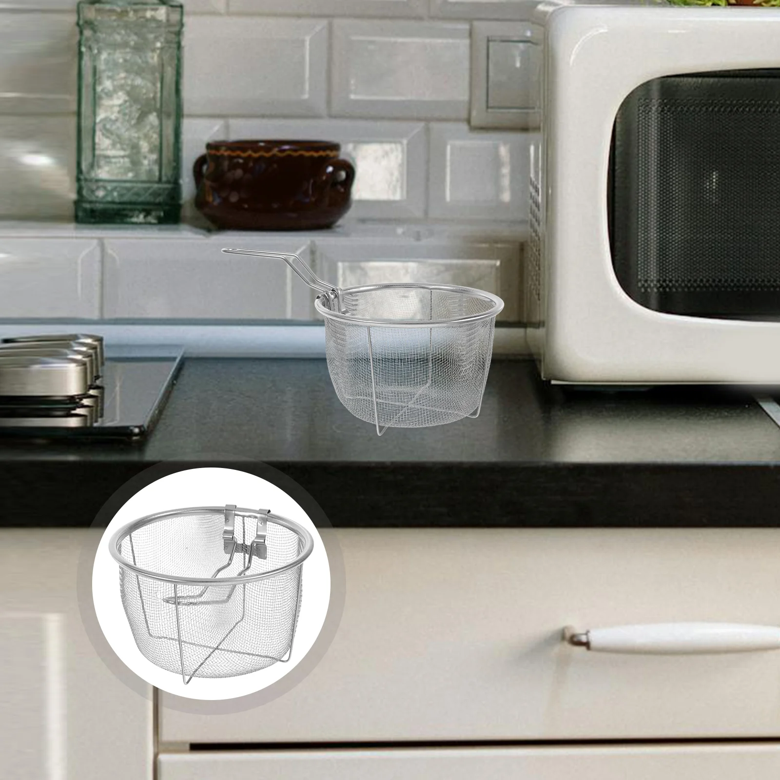 Metallic Line Stainless Steel Frying Basket Dad Mini Air Fryer Baskets with Handle Round Kitchen Gadget
Metallic Line Stainless Steel Frying Basket Dad Mini Air Fryer Baskets with Handle Round Kitchen Gadget