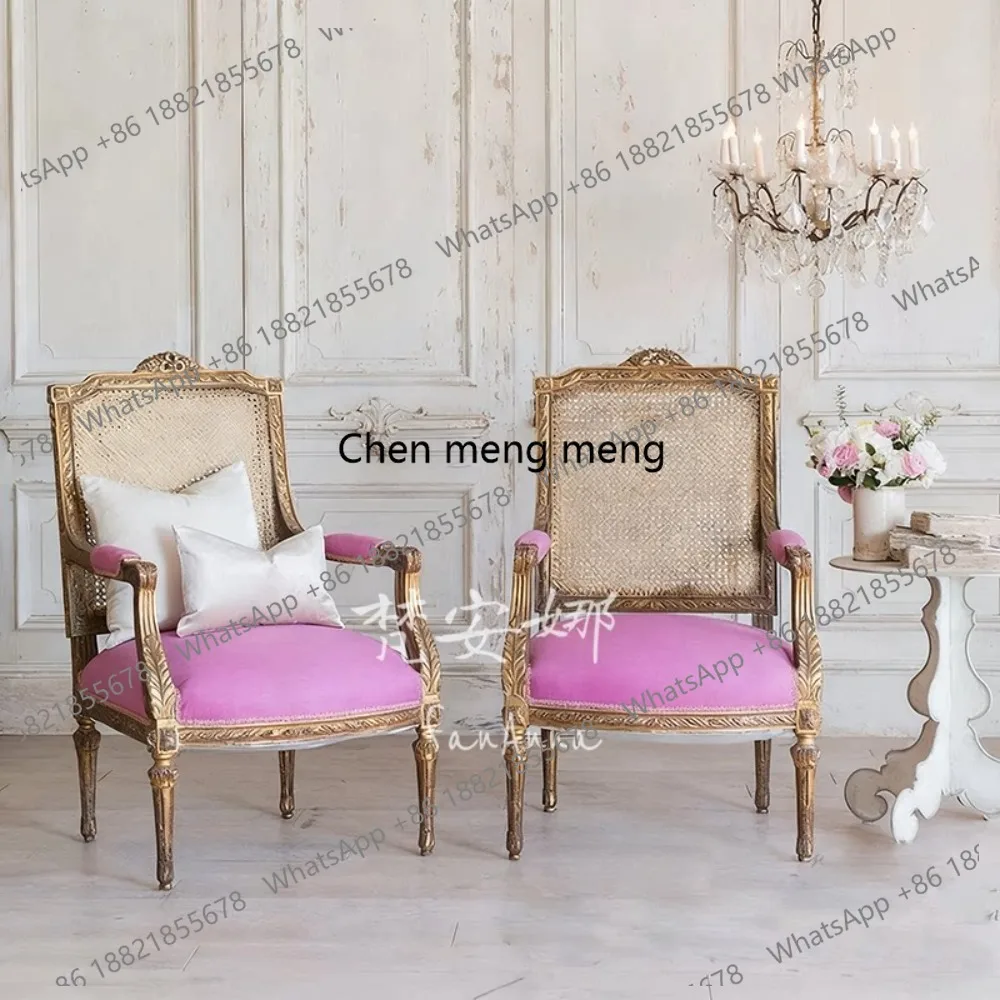French retro single sofa chair gold carved rattan back chair hotel single sofa
French retro single sofa chair gold carved rattan back chair hotel single sofa