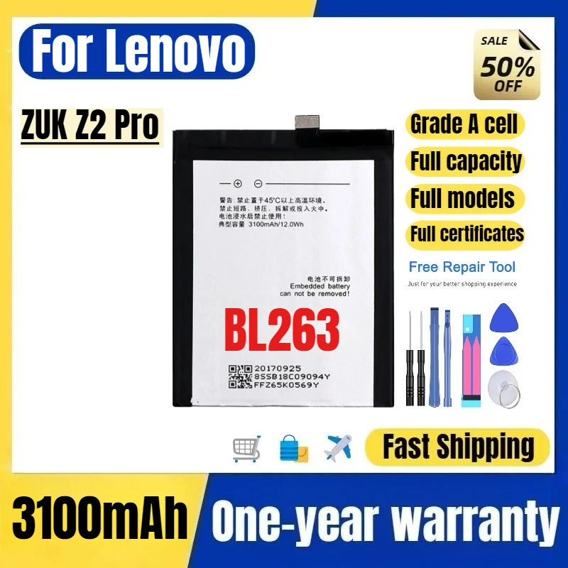 BL263 for Lenovo ZUK Z2 Pro Mobile Phone Battery High Quality High Capacity Battery Replacement Bateria Grade A Cell with Tools
BL263 for Lenovo ZUK Z2 Pro Mobile Phone Battery High Quality High Capacity Battery Replacement Bateria Grade A Cell with Tools