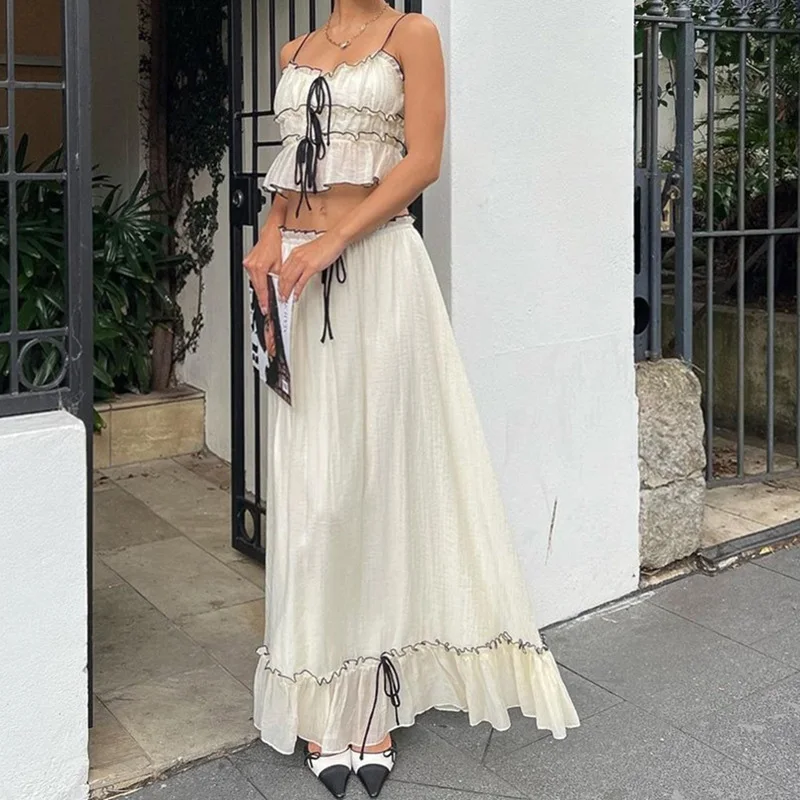 Women Sexy Suspenders Top+Long Skirt Holiday Suit Summer Hollow Sleeveless Pleated Outfit Fashion Color Blocking Slim Beach Set
Women Sexy Suspenders Top+Long Skirt Holiday Suit Summer Hollow Sleeveless Pleated Outfit Fashion Color Blocking Slim Beach Set