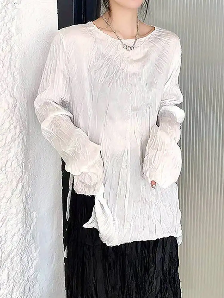 Thin Women White Pleated Big Size Casual T-shirt New Round Neck Long Sleeve Fashion Spring Autumn 2026 1DH
Thin Women White Pleated Big Size Casual T-shirt New Round Neck Long Sleeve Fashion Spring Autumn 2026 1DH