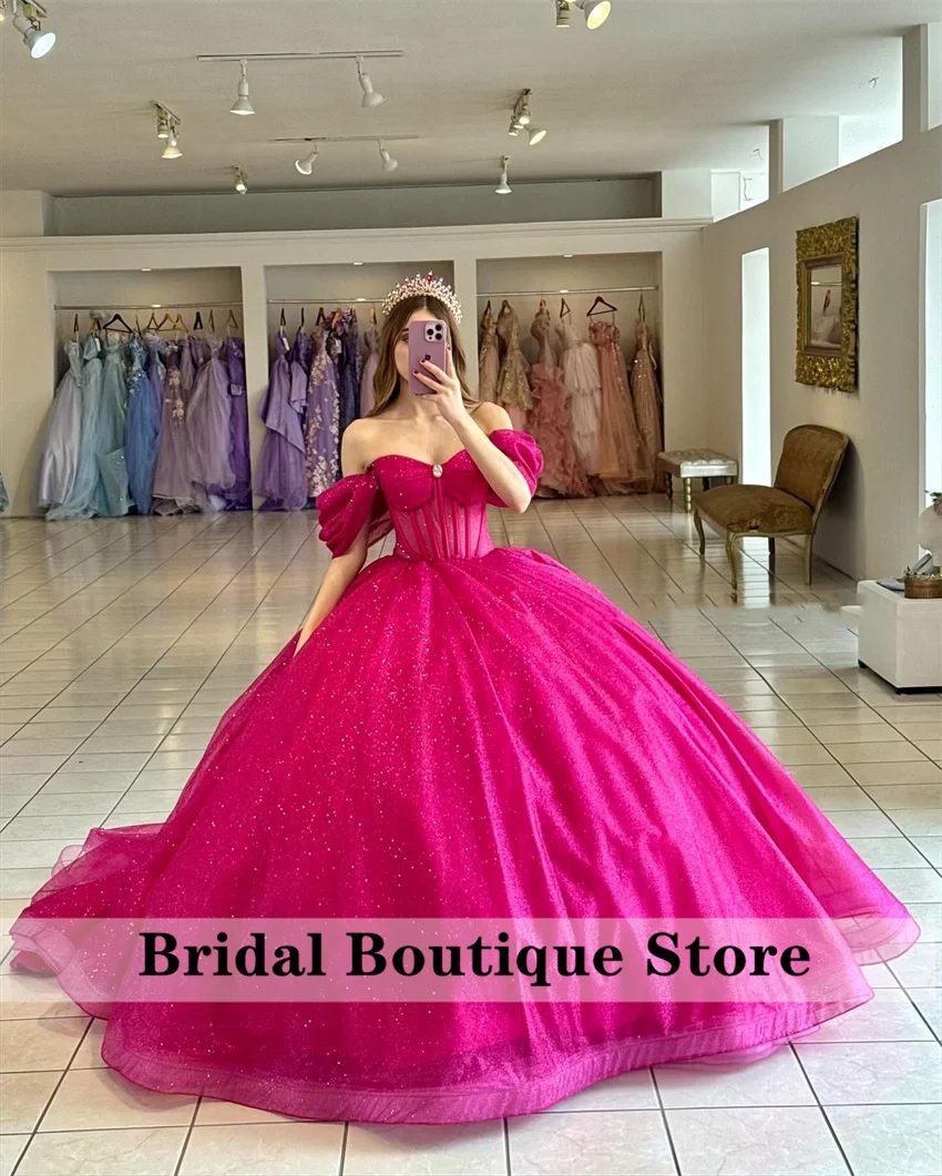 Shining Fuchsia 2024 Princess Quinceanera Dresses Corset Beaded Crystals Sweet 16 Dress Vestidos Ball Gown Customized 
Shining Fuchsia 2024 Princess Quinceanera Dresses Corset Beaded Crystals Sweet 16 Dress Vestidos Ball Gown Customized