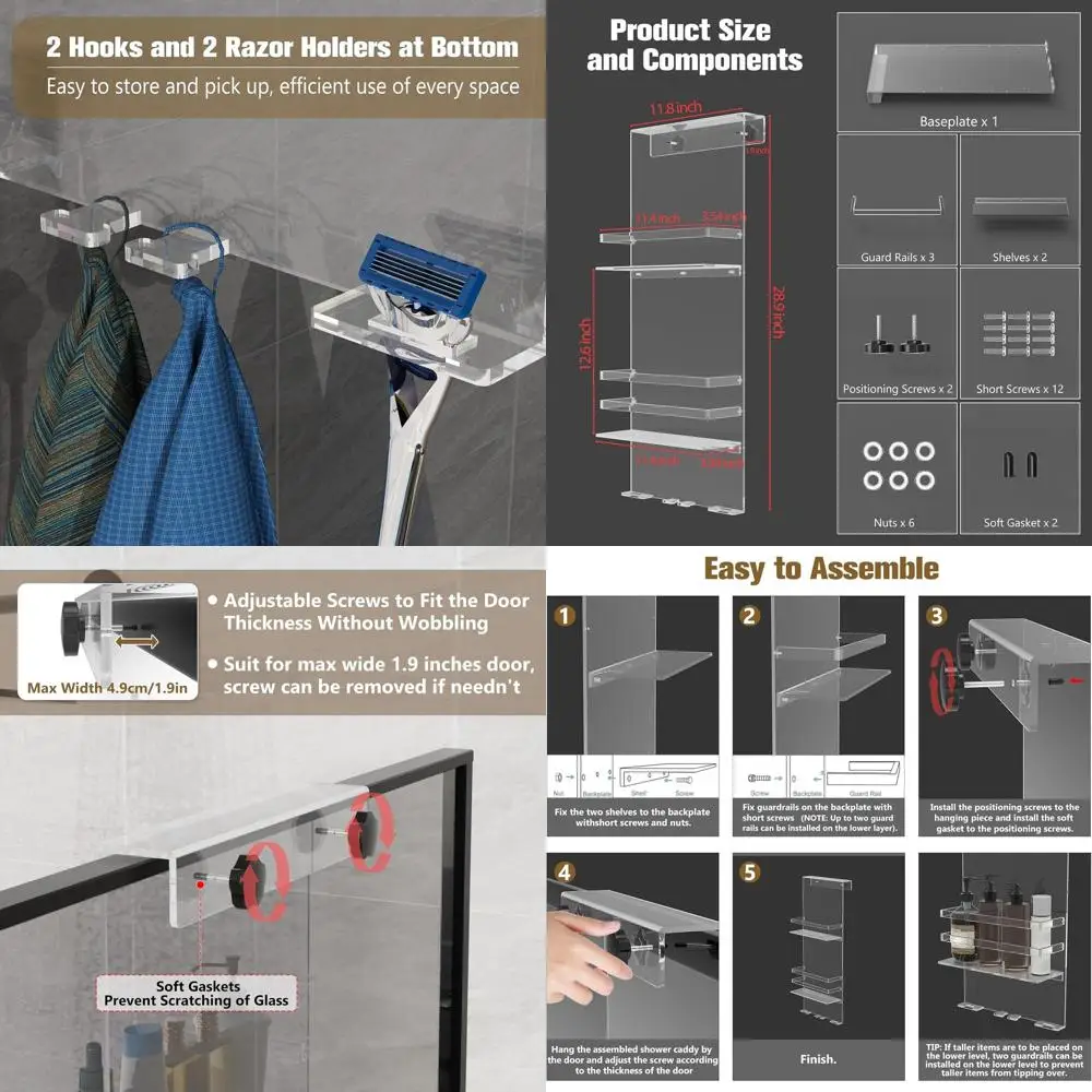 Adjustable Acrylic Shower Caddy with Hooks for Easy Hanging and Storage
Adjustable Acrylic Shower Caddy with Hooks for Easy Hanging and Storage
