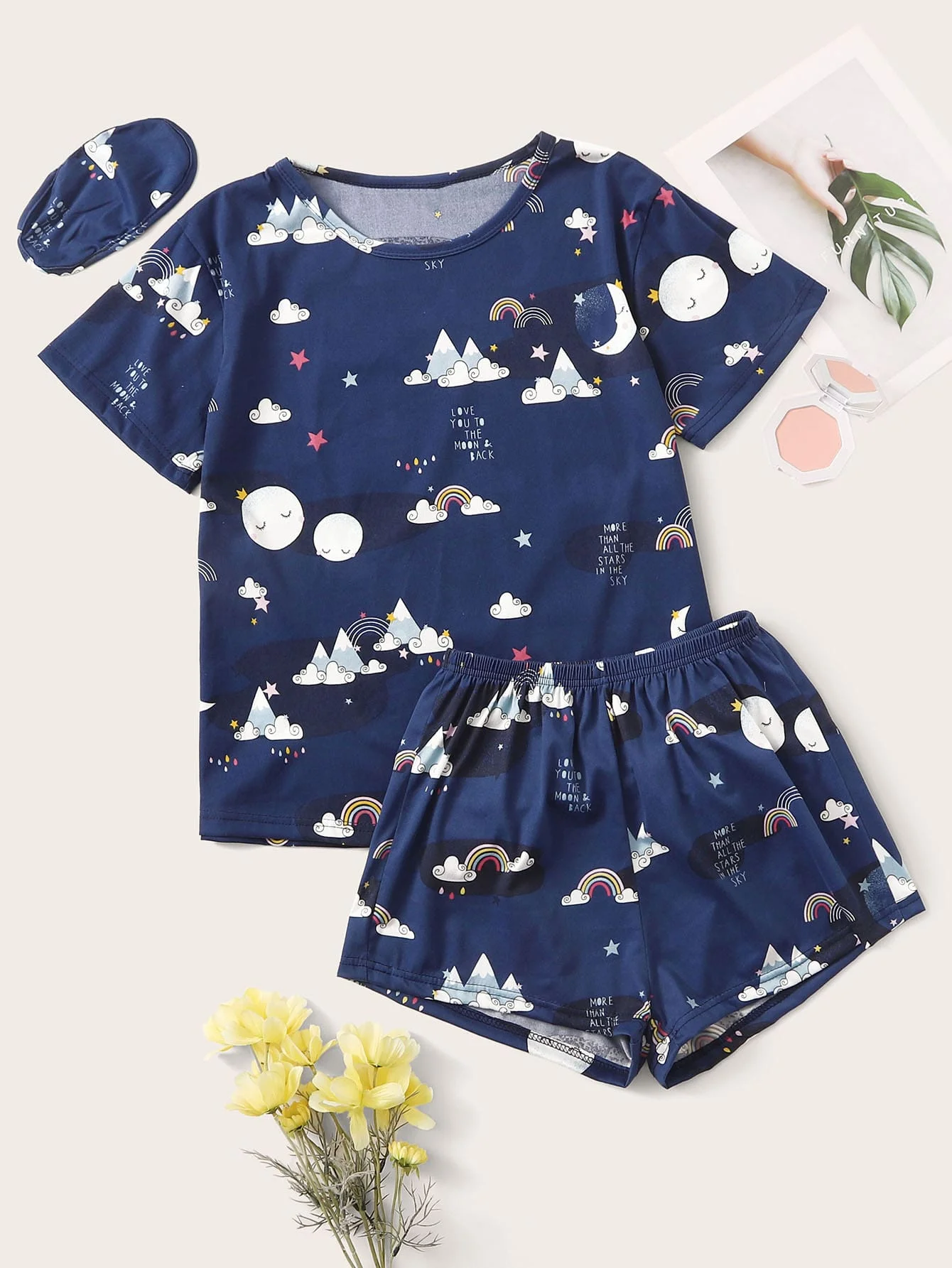 Cartoon Print Pajama Set With Eye Cover For Adults
Cartoon Print Pajama Set With Eye Cover For Adults