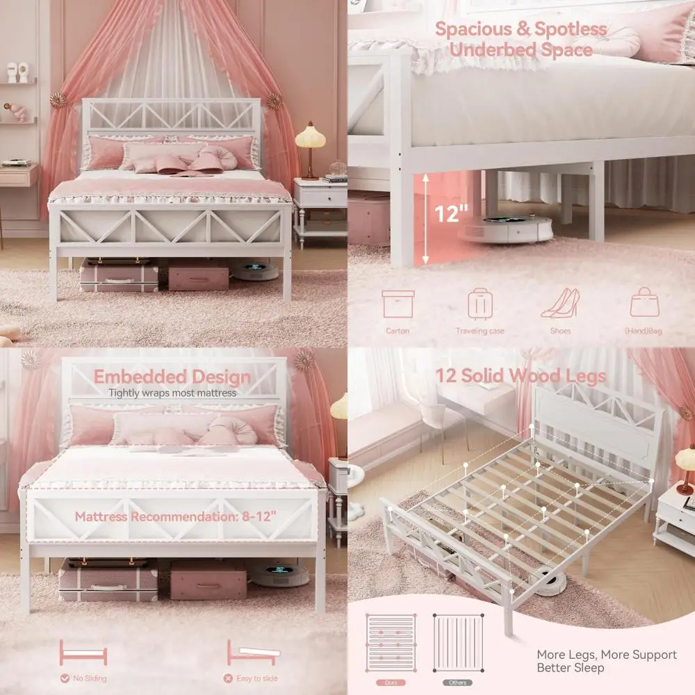Queen Size Solid Wood Bed Frame with Headboard, Footboard, and Mattress Support
Queen Size Solid Wood Bed Frame with Headboard, Footboard, and Mattress Support