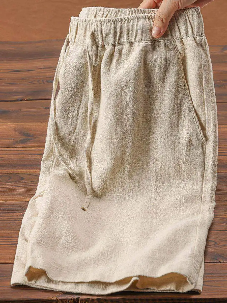 Lightweight Breathable Linen Cotton Shorts Summer Loose Fit Five-Quarter Casual Drawstring Elastic Waist Beachwear Men's Pants
Lightweight Breathable Linen Cotton Shorts Summer Loose Fit Five-Quarter Casual Drawstring Elastic Waist Beachwear Men's Pants