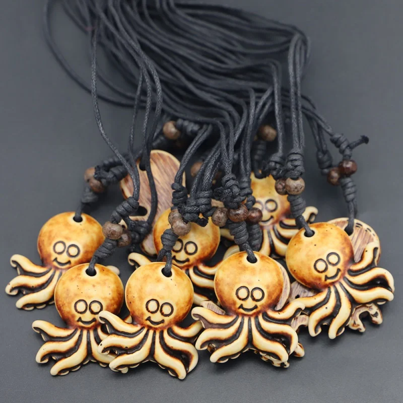 Hot Sale Imitation Ox Bone Resin Brown Octopus Pendant Cotton String Men's Necklace 10pc set
Hot Sale Imitation Ox Bone Resin Brown Octopus Pendant Cotton String Men's Necklace 10pc set