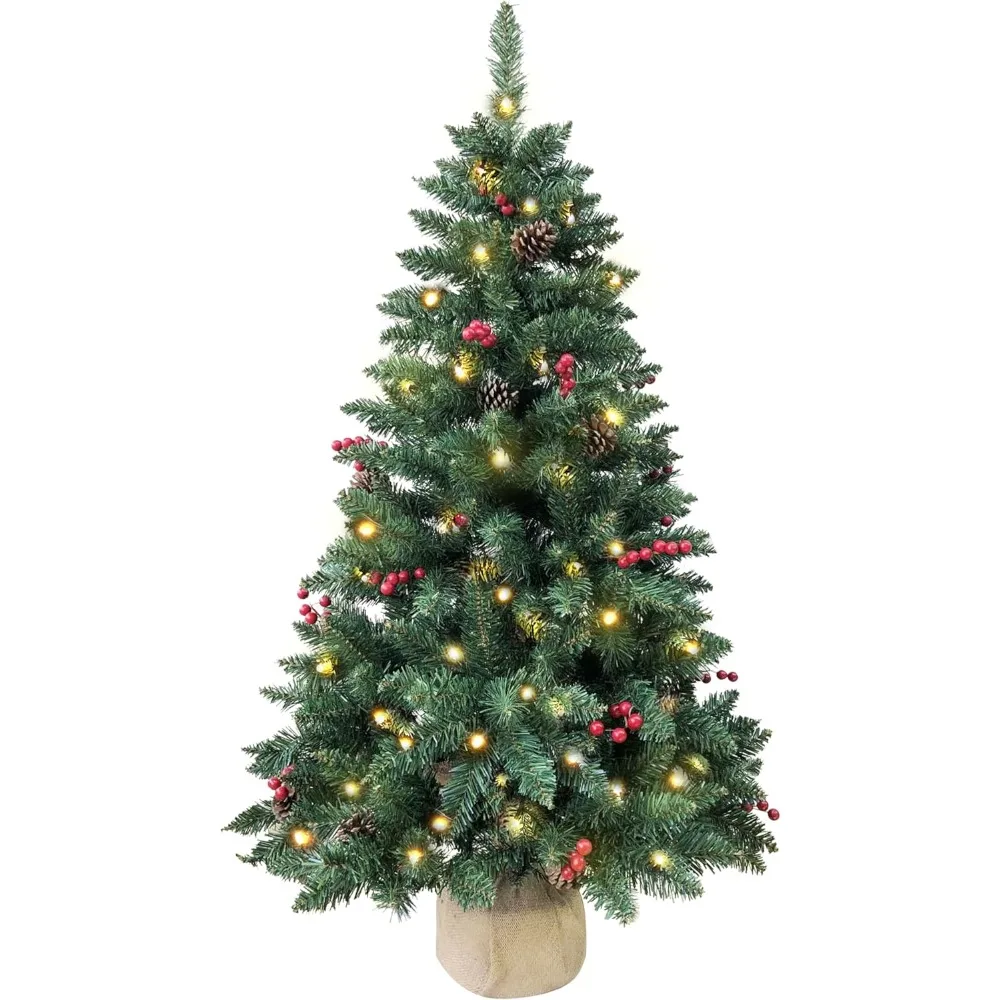 4-Foot Artificial Pre-lit Christmas Pine Tree with 300 PVC Branches, 20 Red Berries, 20 Pinecones, 100 LED Lights, and Burlap Wr
4-Foot Artificial Pre-lit Christmas Pine Tree with 300 PVC Branches, 20 Red Berries, 20 Pinecones, 100 LED Lights, and Burlap Wr