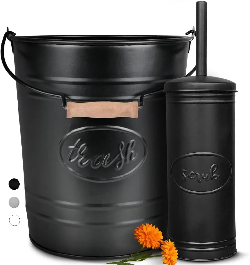 Rustic Bathroom Trash Can and Toilet Brush Set in Matte Black Heavy Gauge Metal for Farmhouse Decor
Rustic Bathroom Trash Can and Toilet Brush Set in Matte Black Heavy Gauge Metal for Farmhouse Decor