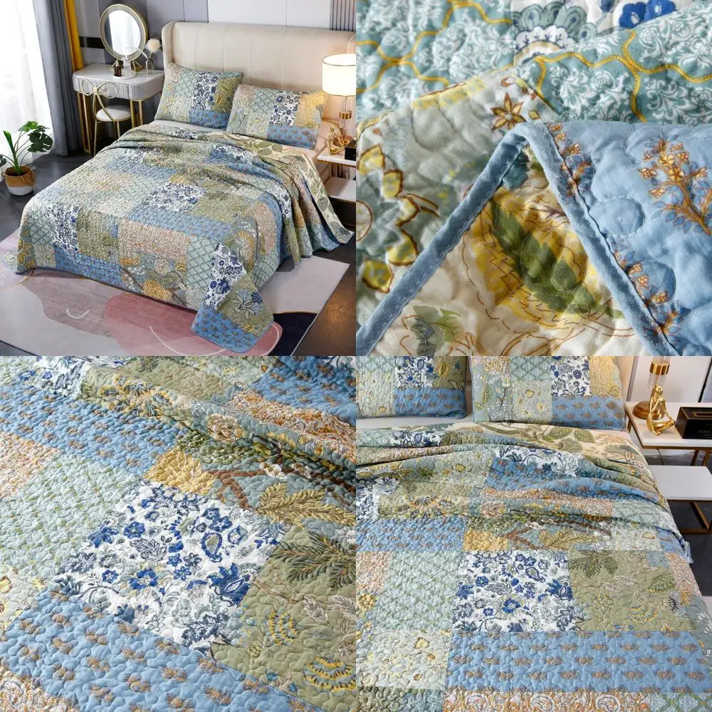King Size Cotton Quilt Set - Reversible Bohemian Patchwork Coverlet with Sage Green Rustic Floral Bedding, 3-Piece
King Size Cotton Quilt Set - Reversible Bohemian Patchwork Coverlet with Sage Green Rustic Floral Bedding, 3-Piece