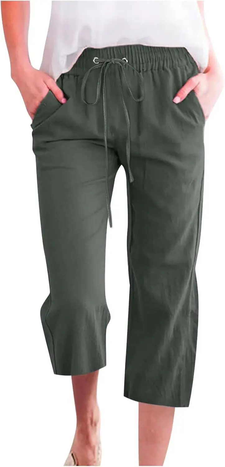 Capri Pants for Women Casual Summer Drawstring Elastic Waist Linen Pant Straight Wide Leg Cropped Trouser with Pockets Golf
Capri Pants for Women Casual Summer Drawstring Elastic Waist Linen Pant Straight Wide Leg Cropped Trouser with Pockets Golf