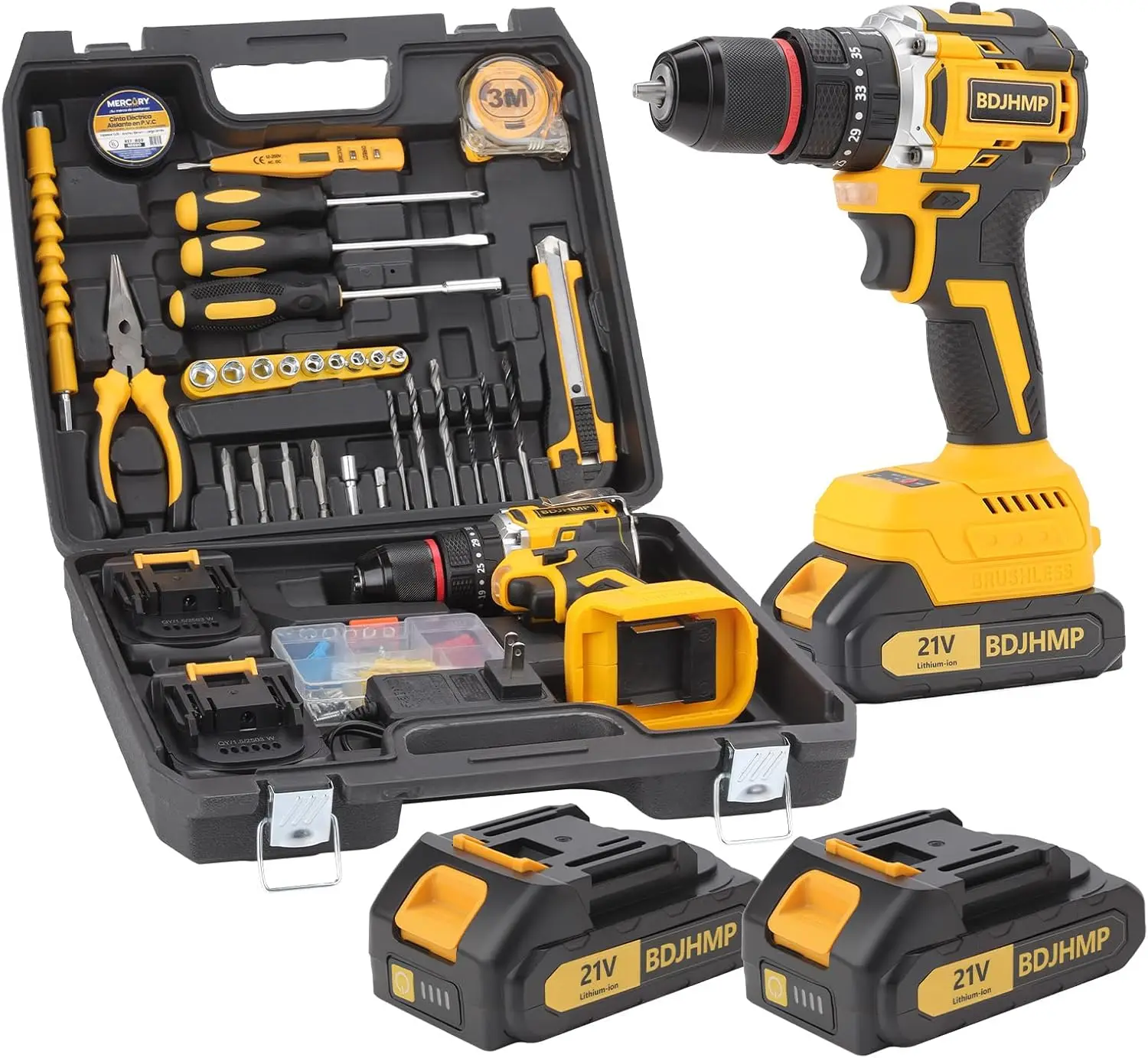 3/8" Brushless Compact Drill Tool Set, 85N.m 21V Cordless Drill Box with 2 * 2000mAh Battery, 782 In-lb Tool Set,DIY Hand Tool K
3/8" Brushless Compact Drill Tool Set, 85N.m 21V Cordless Drill Box with 2 * 2000mAh Battery, 782 In-lb Tool Set,DIY Hand Tool K