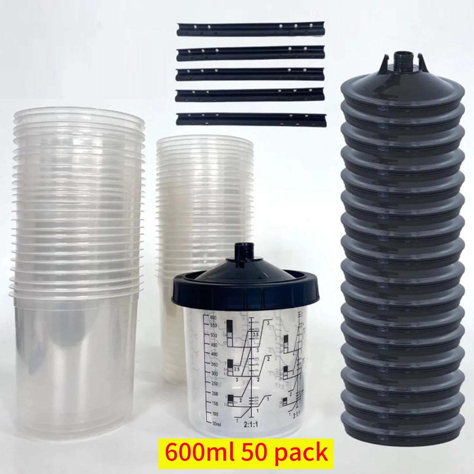 50 pcs/set 600ml Disposable Spray Gun Paint Cup H/O Quick Cup Spray System with 5 mixing sticks and 20 sealing plugs
50 pcs/set 600ml Disposable Spray Gun Paint Cup H/O Quick Cup Spray System with 5 mixing sticks and 20 sealing plugs