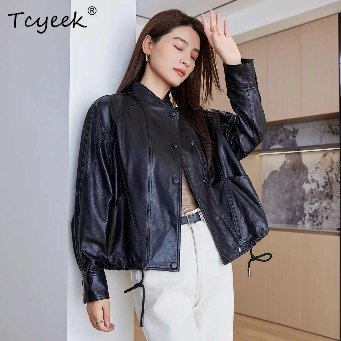 Tcyeek Real Leather Jacket Woman Motocycle Jackets Stand Collar Sheepskin Coat Vegetable Tanning Autumn Clothes Streetwear Women
Tcyeek Real Leather Jacket Woman Motocycle Jackets Stand Collar Sheepskin Coat Vegetable Tanning Autumn Clothes Streetwear Women