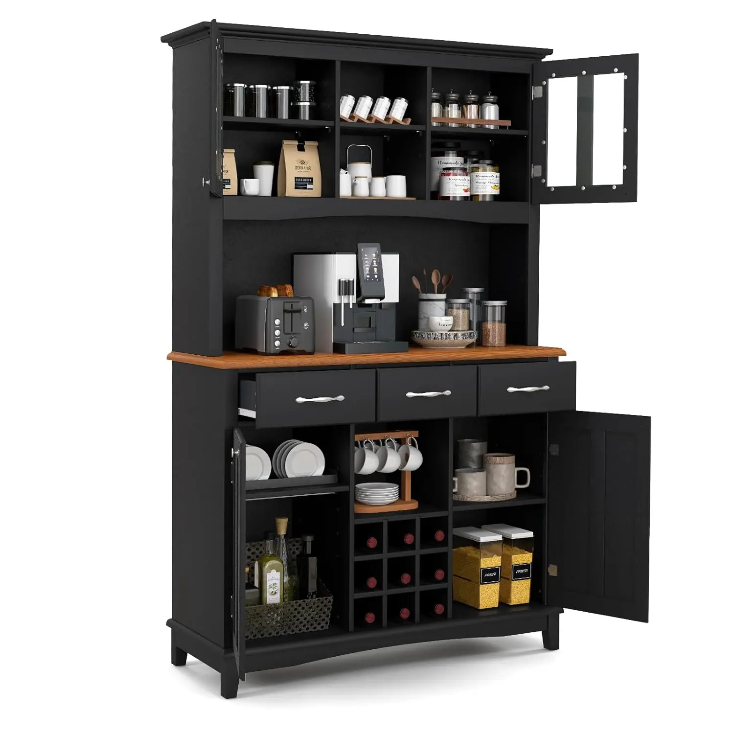 72.5” Buffet with Hutch, Freestanding Pantry Storage Cabinet with Drawers, Adjustable Shelves, Wine Grids,, Customized
72.5” Buffet with Hutch, Freestanding Pantry Storage Cabinet with Drawers, Adjustable Shelves, Wine Grids,, Customized