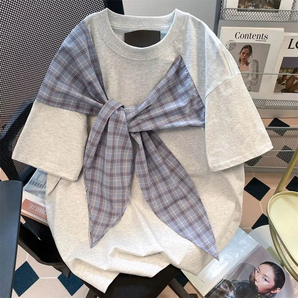 Oversized Normcore Casual Bright Line Decoration Plaid O-neck Short Sleeve T-Shirts Summer All-match Irregular Lacing Top Tee
Oversized Normcore Casual Bright Line Decoration Plaid O-neck Short Sleeve T-Shirts Summer All-match Irregular Lacing Top Tee