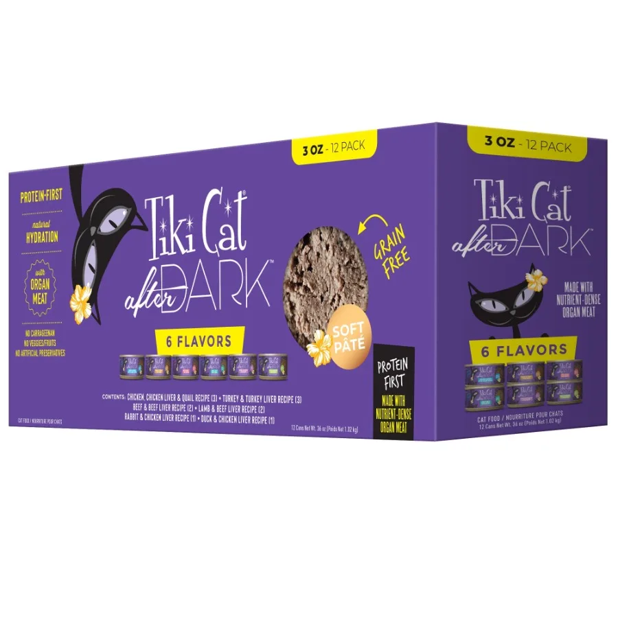 Tiki Cat After Dark Pate Wet Cat Food, Variety Pack, 3 oz. Can 12 Count
Tiki Cat After Dark Pate Wet Cat Food, Variety Pack, 3 oz. Can 12 Count