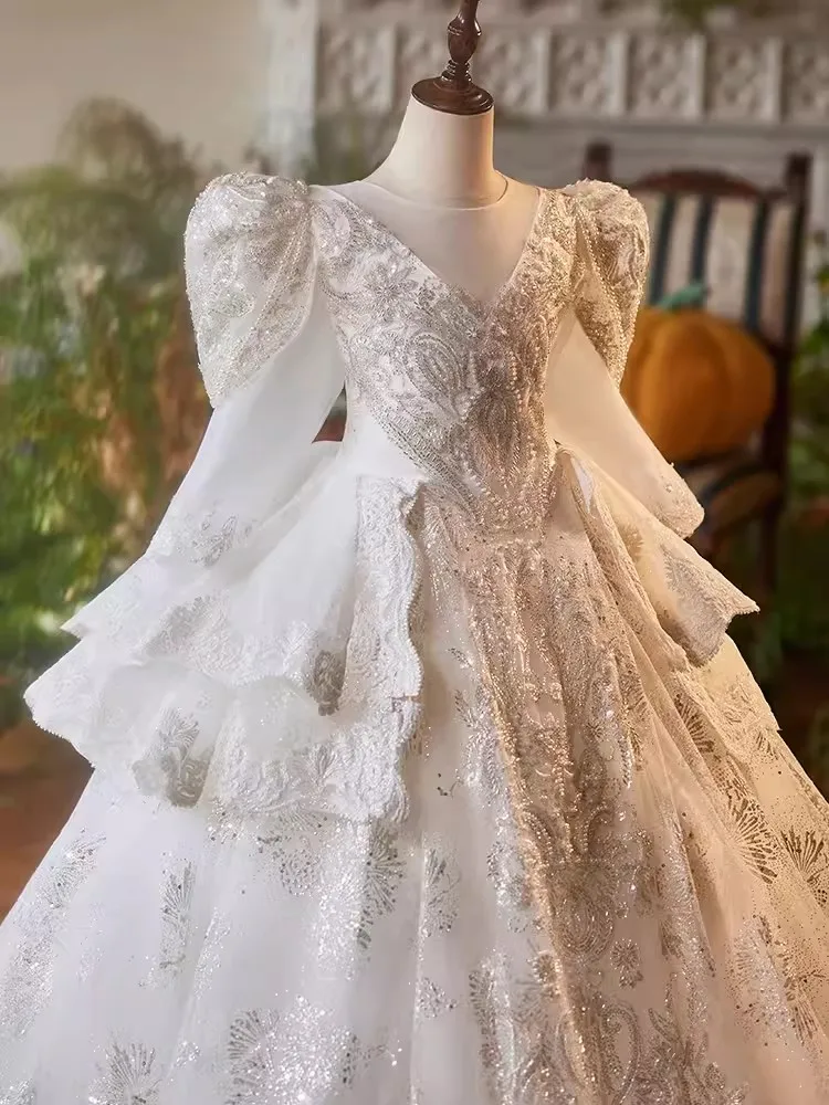  High Quality Princess Flower Girl Wedding Party Dress Beading Puffy Long Sleeve Runway Pageant Wear Birthday Evening Dresses
High Quality Princess Flower Girl Wedding Party Dress Beading Puffy Long Sleeve Runway Pageant Wear Birthday Evening Dresses