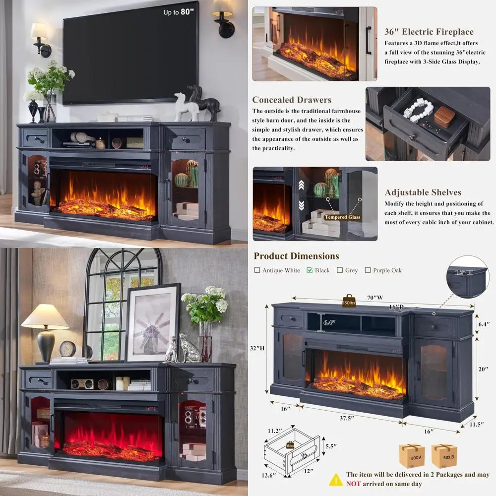 80 TV Electric Fireplace Stand, Entertainment Center with 36 Glass Fireplace & LED Lights
80 TV Electric Fireplace Stand, Entertainment Center with 36 Glass Fireplace & LED Lights