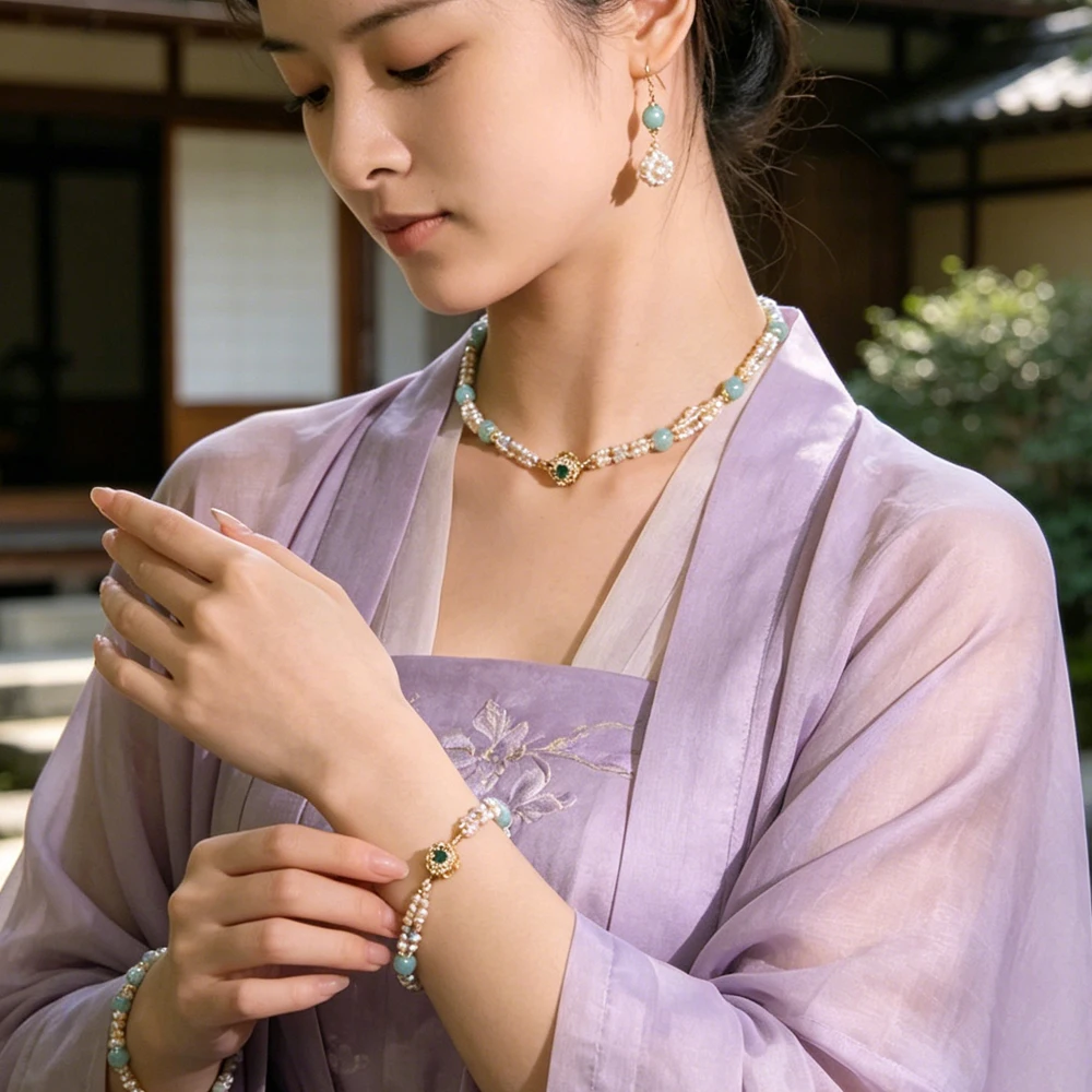 Retro Chinese Green Stone Jewelry Set 3Pcs Handmade Freshwater Pearl Ball Necklace Bracelet Drop Earrings Beads Choker Wedding
Retro Chinese Green Stone Jewelry Set 3Pcs Handmade Freshwater Pearl Ball Necklace Bracelet Drop Earrings Beads Choker Wedding