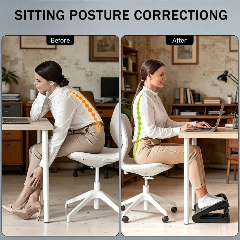 Ergonomic under desk triangular foot rest, white adjustable structure, non-slip pad for better long sitting posture support
Ergonomic under desk triangular foot rest, white adjustable structure, non-slip pad for better long sitting posture support
