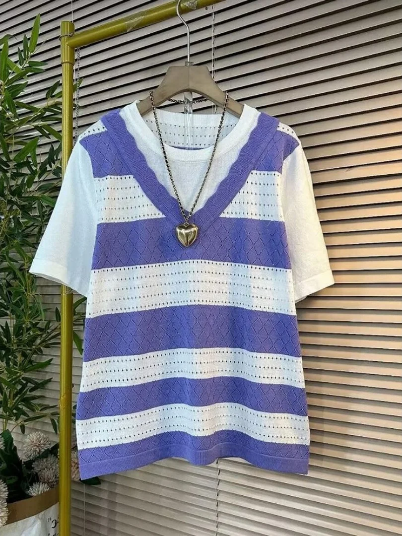 plus Size Summer Faionable Striped ort Sve round Ne T-irt Fake Two-Piece Versatile Women's Top Comfortable Korean ...
plus Size Summer Faionable Striped ort Sve round Ne T-irt Fake Two-Piece Versatile Women's Top Comfortable Korean ...