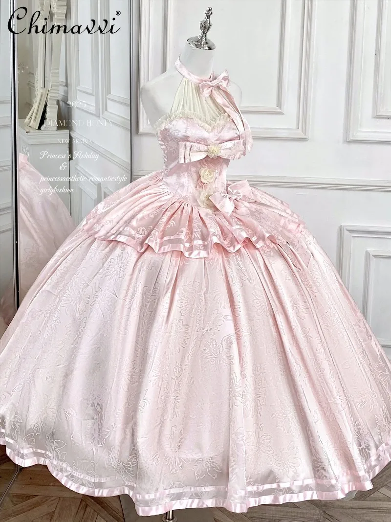 Lolita Pink Sweet Girls Wedding Maxi Dresses Woman's Slim-Fit Elegant Halter Princess Evening Dress French Fairy Dresses
Lolita Pink Sweet Girls Wedding Maxi Dresses Woman's Slim-Fit Elegant Halter Princess Evening Dress French Fairy Dresses