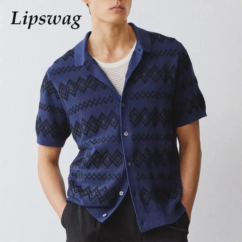 Short Sleeve Lapel Buttoned Casual Shirt 2025 Summer Fashion Crochet Knitted Cardigans Daily Leisure Breathable Knit Mens Shirts
Short Sleeve Lapel Buttoned Casual Shirt 2025 Summer Fashion Crochet Knitted Cardigans Daily Leisure Breathable Knit Mens Shirts