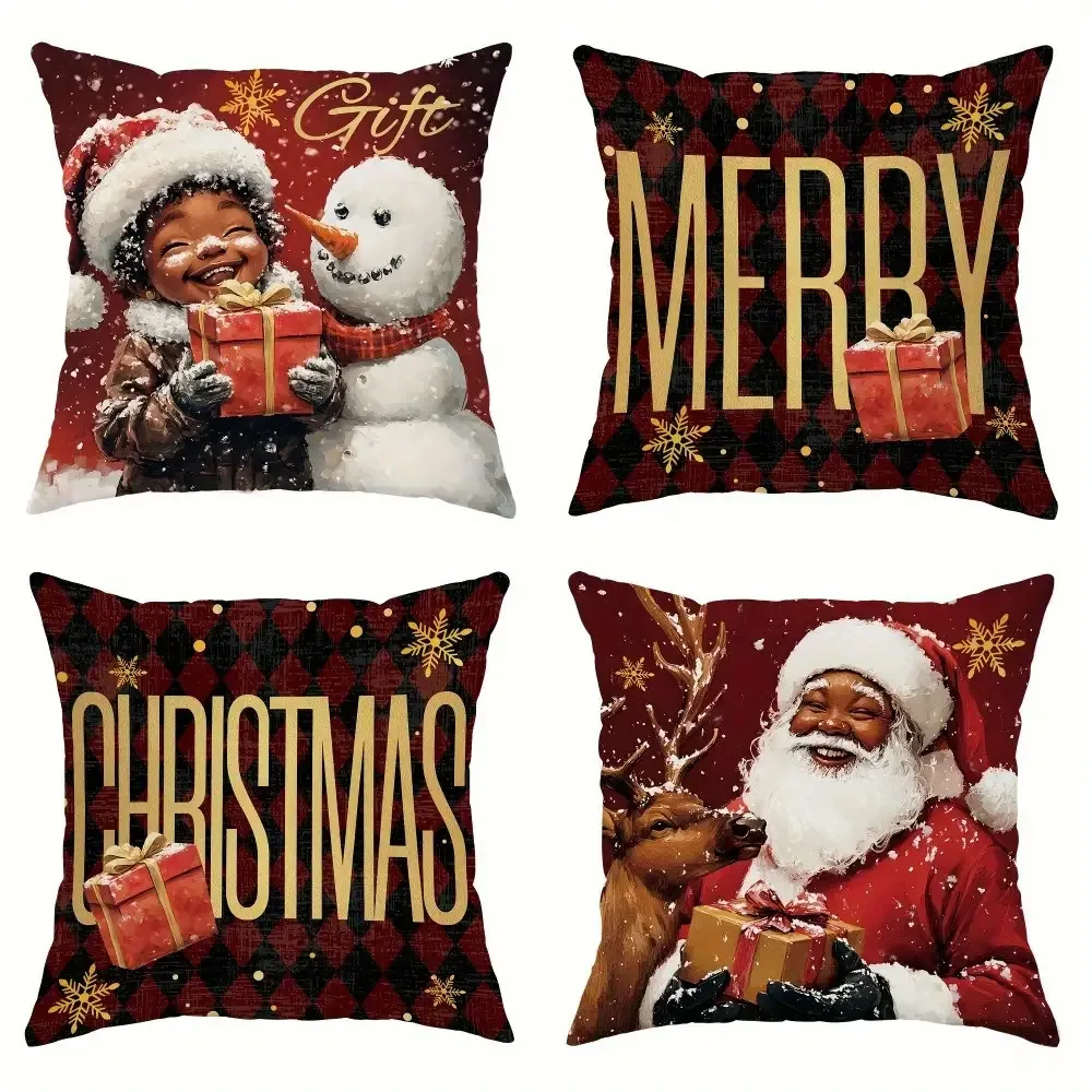 4pcs Christmas Pillow Covers, Snowman Santa Snowflake Gift Print, Cute Red Black Design for Living Room Bedroom Sofa Decor
4pcs Christmas Pillow Covers, Snowman Santa Snowflake Gift Print, Cute Red Black Design for Living Room Bedroom Sofa Decor